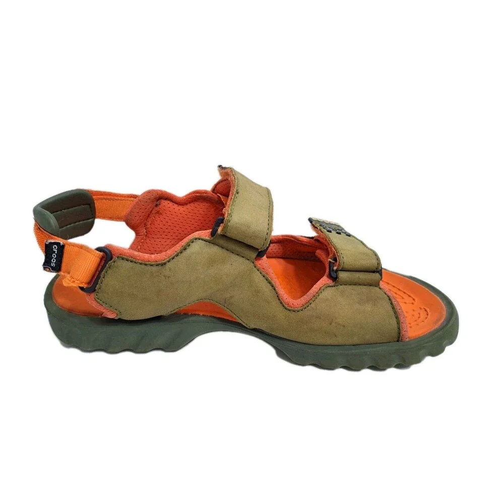 Crocs Tikali Mens 12 Suede Slip On Adjustable Sandals Trail Orange Green Straps